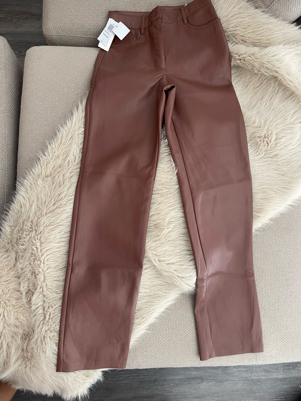 Aritiza Women’s High-Rise Faux Leather Jeans - Lightish Brown